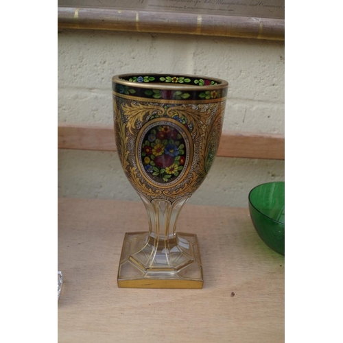 1017 - A mixed group of glass, to include: a Continental stained and parcel gilt goblet, 20cm high; and a W... 