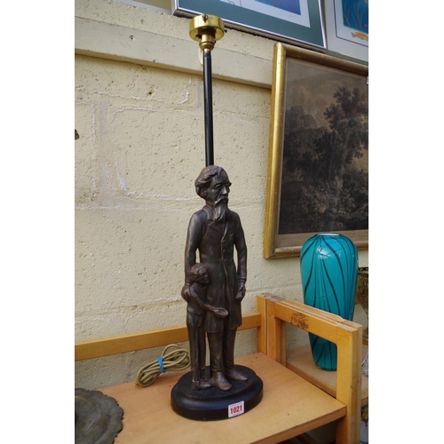 1021 - A Banksway cast iron 'Charles Dickens and Oliver Twist' table lamp, the figures 40cm.... 