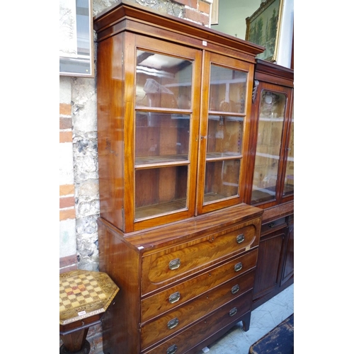 1056 - A 19th century mahogany secretaire bookcase, 110.5cm wide, (top and base associated).... 