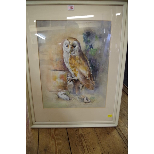 1122 - Hilda Chancellor Pope, 'Owl in The Barn', signed and titled, label verso, watercolour and gouache, 4... 