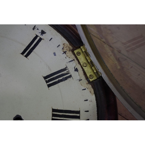 1168 - A 19th century drop dial wall clock, with 11in painted circular dial, no pendulum. ... 