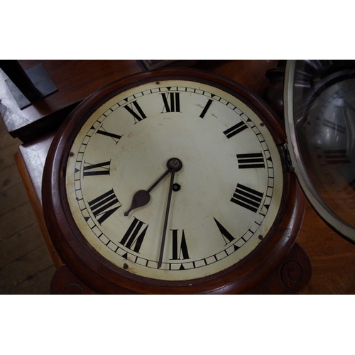 1235 - A Victorian mahogany drop dial wall clock, with 11in dial and single fusee, with pendulum.... 
