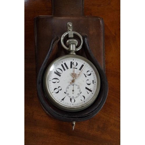 1270 - A rare late 19th century leather cased coaching watch, the 7cm dial with Arabic numerals and su... 