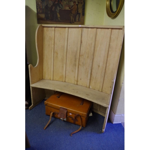 1377 - A 19th century pine and elm concave settle, with wing back, 144cm wide. PLEASE NOTE ADDITIONAL VAT O... 