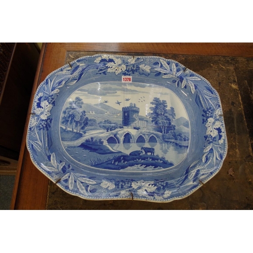 1378 - A 19th century Spode 'Bridge of Lucano' pattern blue and white meat plate, of tree and well design, ... 