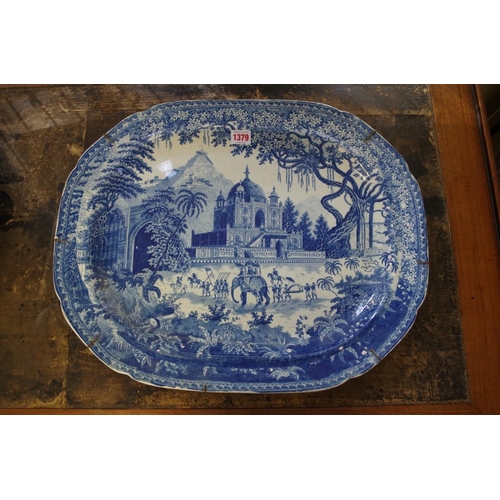 1379 - A 19th century Herculaneum blue and white meat plate, printed with a scene of the 'Mausoleum of Sult... 