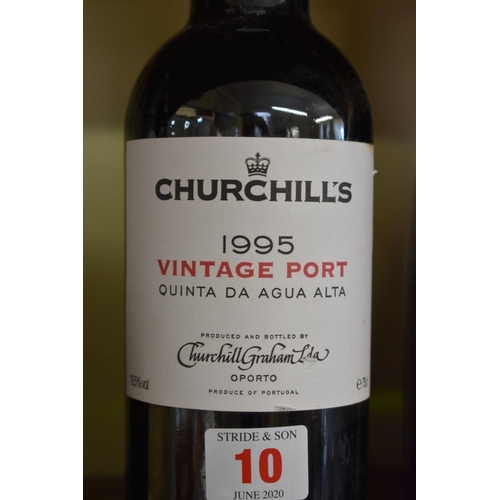 10 - A 75cl bottle of Churchill's 1995 vintage port, Quinta da Agua Alta.