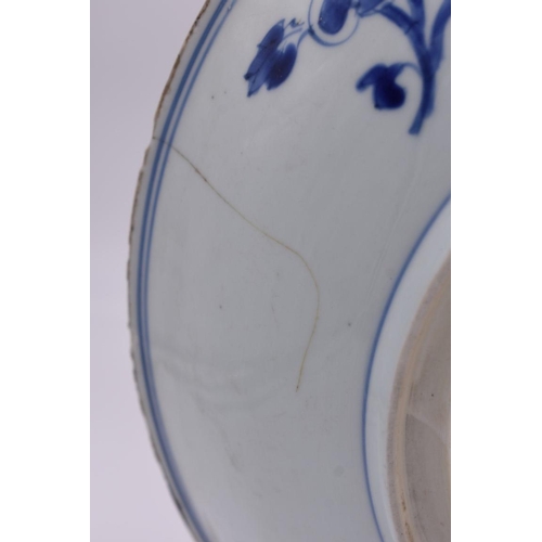 600 - A Chinese blue and white dish, Chenghua six character mark to base, painted with flowers, 34cm diame... 