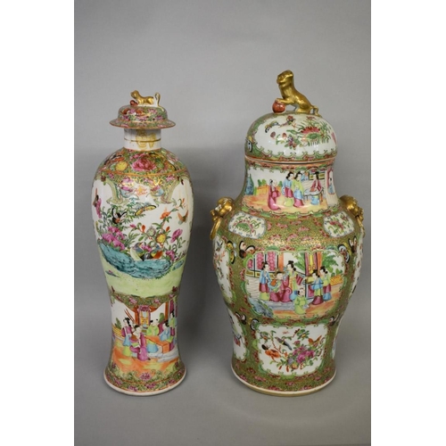 618 - A Chinese famille rose twin handled vase and cover, 19th century, 44.5cm high; together with another... 