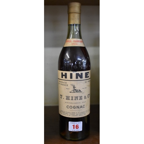 16 - A bottle of Hine 1904 grand champagne cognac.   