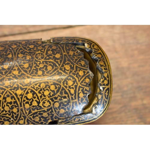 1400 - A 19th century Islamic lacquered papier mache pen box or qalamdan, 28cm long; together with related ... 