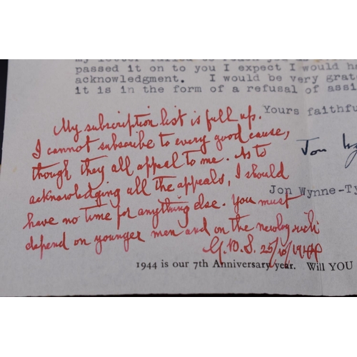 23 - SHAW (George Bernard): copy of typed letter from Jon Wynne-Tyson to G B Shaw dated 2.10.44, req... 