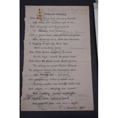 7 - BLUNDEN (Edmund): holograph manuscript poem 'Pains of Memory', black ink on ruled notepaper, numerou... 