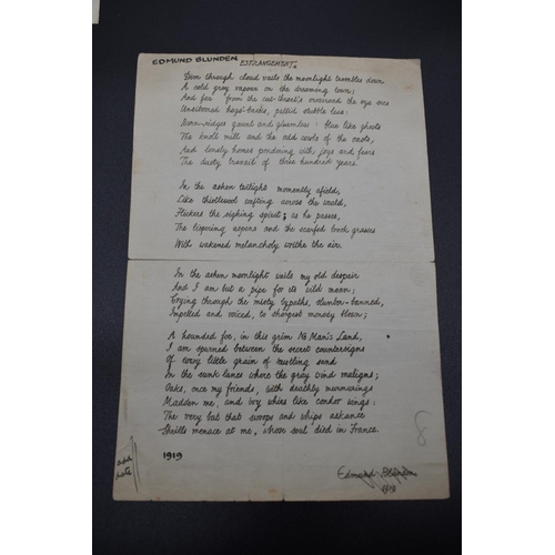 8 - BLUNDEN (Edmund): author's holograph manuscript for poem 'Estrangement', 25 lines in black ink to si... 