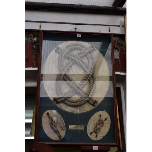1161 - A reproduction framed rope knot display, the whole 91 x 60cm.
