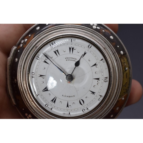 128 - A George III Turkish market triple cased silver key wind pocket watch, the 42mm enamel dial signed '... 