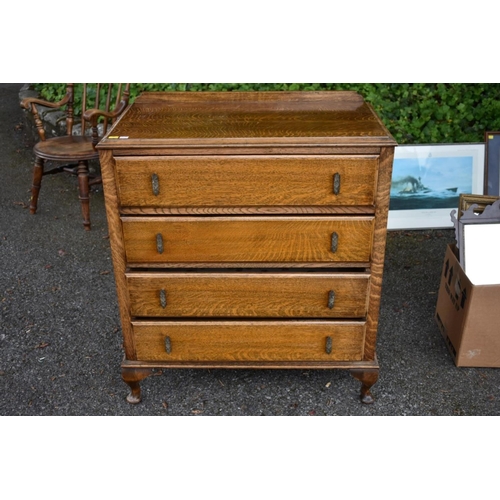 1000 - An old oak chest of five drawers, 73 wide x 43cm deep x 116cm high; together with a similar four dra... 
