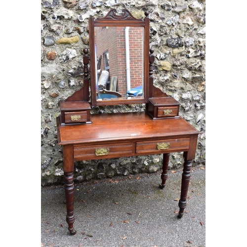 1010 - A circa 1900 mahogany mirror back dressing table, 91cm wide x 45cm deep x 145cm high. 