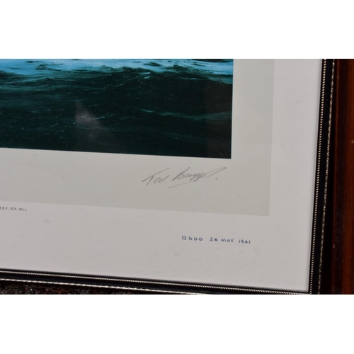 1017 - A print by Robert Taylor titled 'The Last Moments Of HMS Hood', pencil signed by Ted Briggs; togethe... 