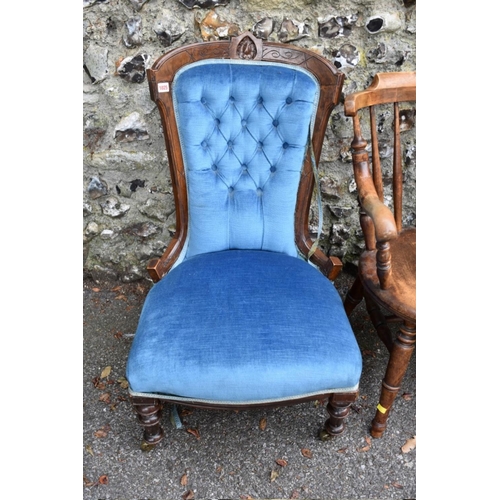 1025 - An antique mahogany nursing chair; together with a captains type chair and three others.