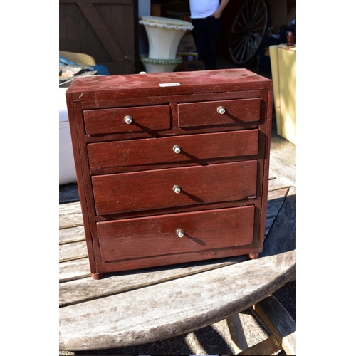 1059 - A small stained wood five drawer chest, 33cm wide x 36cm high.