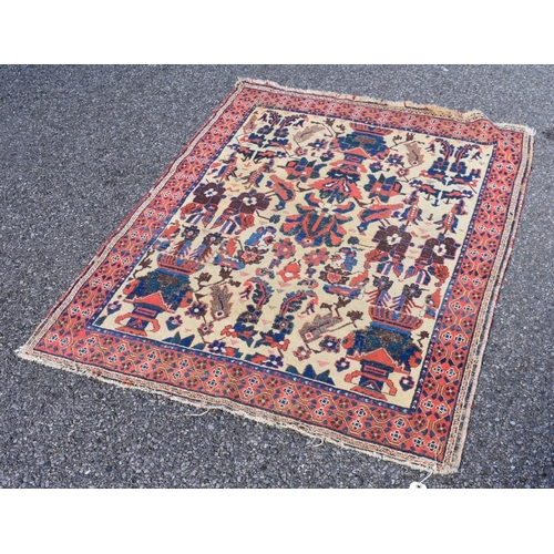 1081 - A Persian rug, having floral central field, with floral borders, 136 x 110cm. ... 