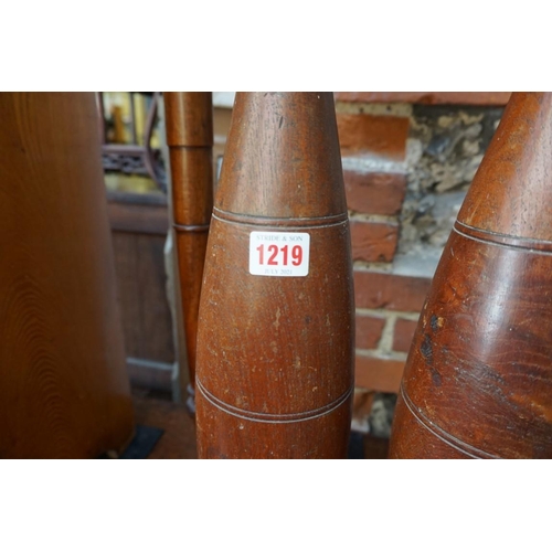 1219 - A pair of Victorian teak skittles, 67.5cm high. 