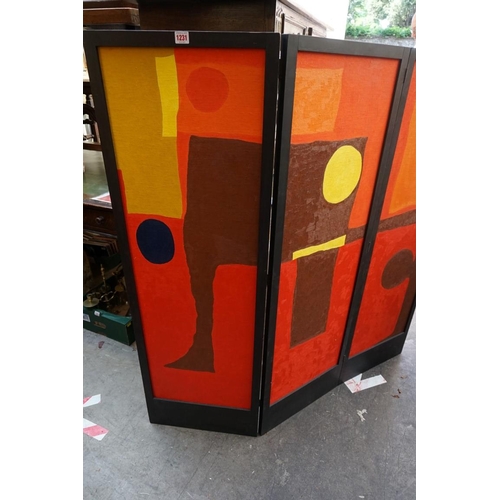 1231 - Manner of Patrick Heron, a painted three fold screen, the whole 137.5 x 134cm. ... 