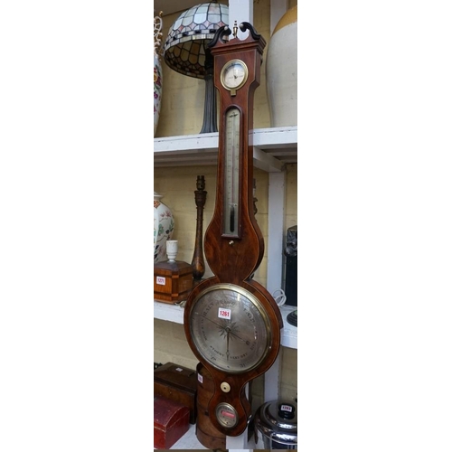 1261 - WITHDRAWN FROM SALE: A 19th century mahogany and line inlaid four dial banjo barometer, inscribed 'B... 