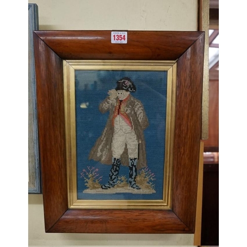 1354 - A Victorian gros point panel of Napoleon Bonaparte, 28 x 19cm, in a rosewood frame.