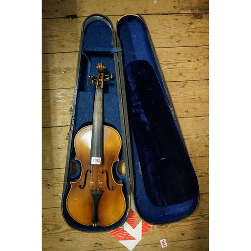 1792 - A continental violin, with 14in two piece back, in pine case. 