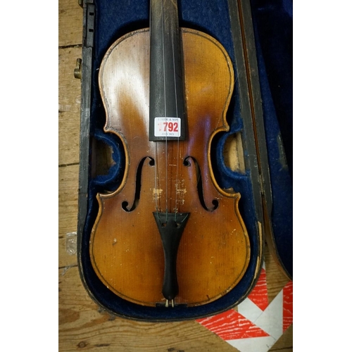 1792 - A continental violin, with 14in two piece back, in pine case. 