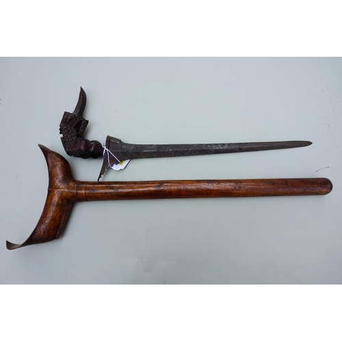 1913 - A good Indonesian 'kingfisher' kris and wood sheath, probably Java, with 38cm blade and finely carve... 