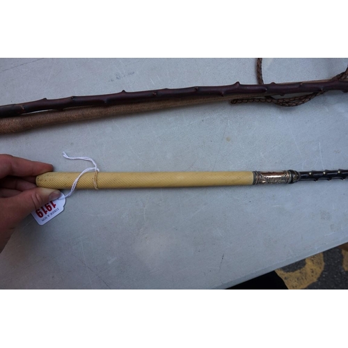1919 - A good antique ivory handled coaching whip. 