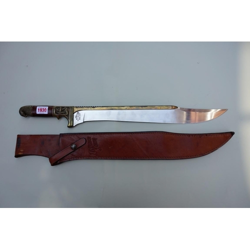 1930 - A large replica Indiana Jones Khyber Bowie knife and leather sheath, 45.5cm blade.