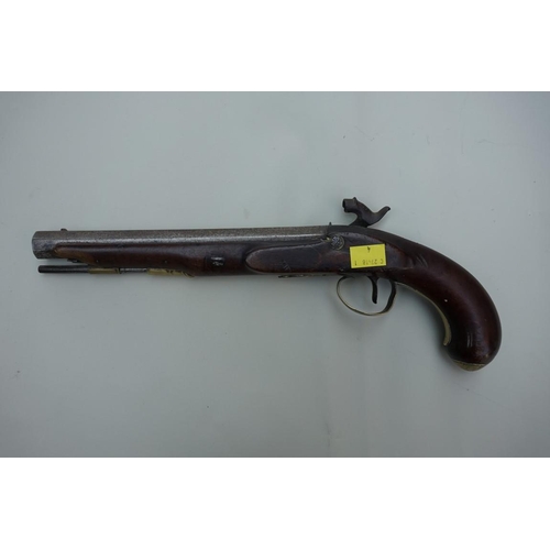 1931 - A 19th century percussion pistol, the lock inscribed 'Hutchinson', (s.d.).