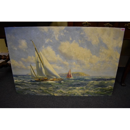 1644 - Deryck Foster, a racing yacht in The Solent, signed and dated 65, with attached artist's corresponde... 