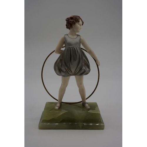 1634 - Ferdinand Preiss, 'Hoop Girl and 'Sonny Boy', a good pair of ivory and cold painted bronze figures, ... 