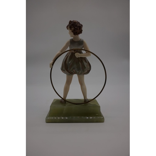 1634 - Ferdinand Preiss, 'Hoop Girl and 'Sonny Boy', a good pair of ivory and cold painted bronze figures, ... 