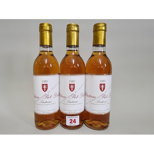 24 - Three 37.5cl bottles of Chateau Piot David, 1989, Sauternes. (3)