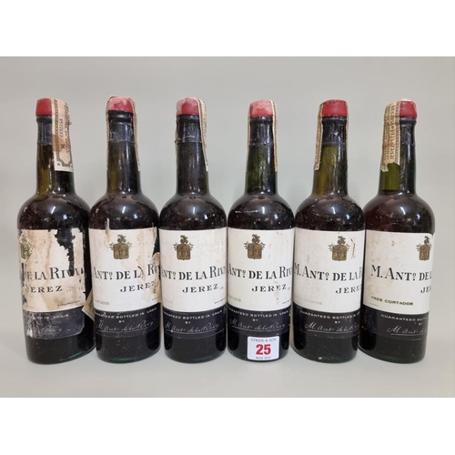 25 - Six half bottles of Tres Cortados Sherry, Antonio de la Riva, 1940s bottling. (6)