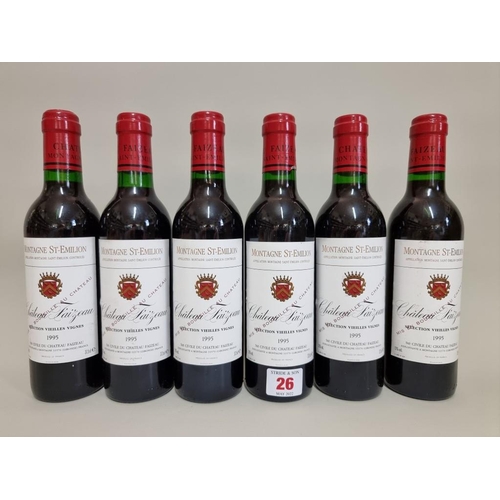 26 - Six 37.5cl bottles of Chateau Faizeau Vieilles Vignes, 1995, Montagne St Emilion. (6)... 