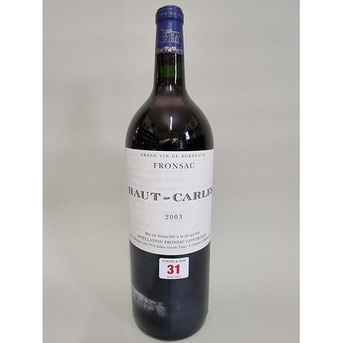 31 - A 150cl magnum bottle of Chateau Haut Carles, 2003, Fronsac.