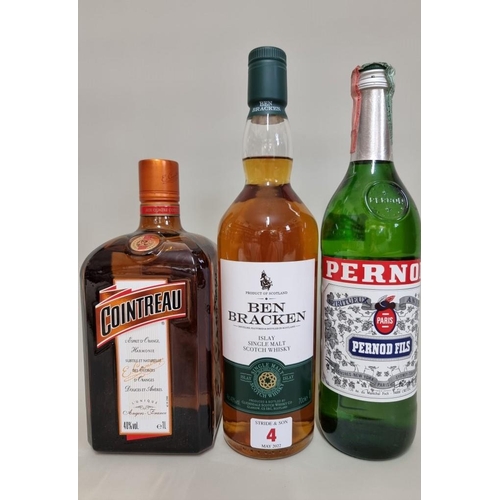 4 - A 1 litre bottle of Cointreau; together with with a 70cl bottle of Ben Bracken whisky; and a 70cl bo... 