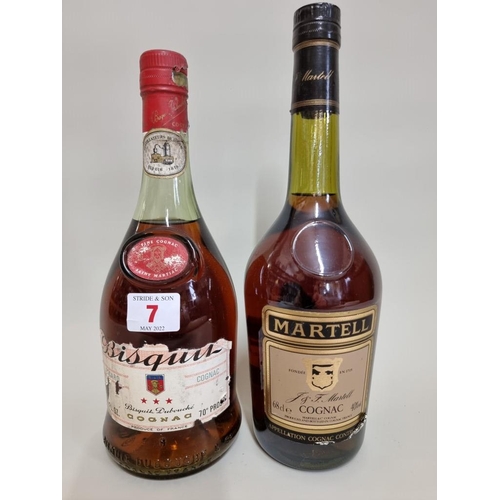 7 - Two old bottles of cognac, comprising: a 68cl Martell; and a 24 fl.oz. Bisquit. (2)