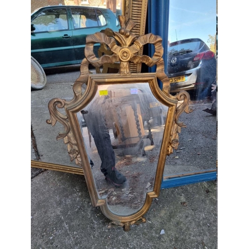 1000 - A gold painted overmantel mirror, 105cm x 74cm; together with a blue painted mirror, 105cm x 73cm an... 