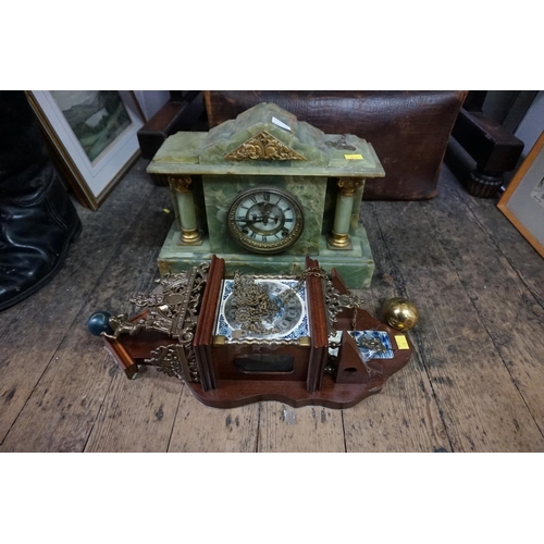 1040a - An onyx mantel clock; together with a Dutch wall clock. ... 