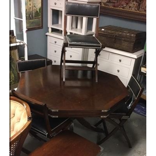 381 - Dark wood 8 sided dining table and 4 chairs...