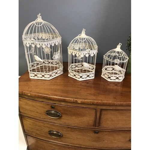 208 - 3 x Shabby Chic new ornate birdcages in decreasing sizes decorated with birds - ideal for plants in ...