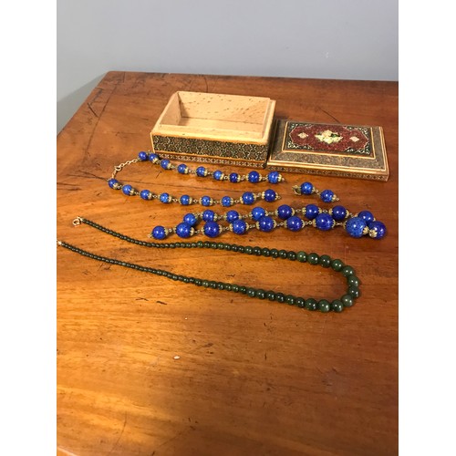 58 - 2 x Vintage necklaces. Blue necklace broken and needs repair. Green necklace cold to touch possibly ...